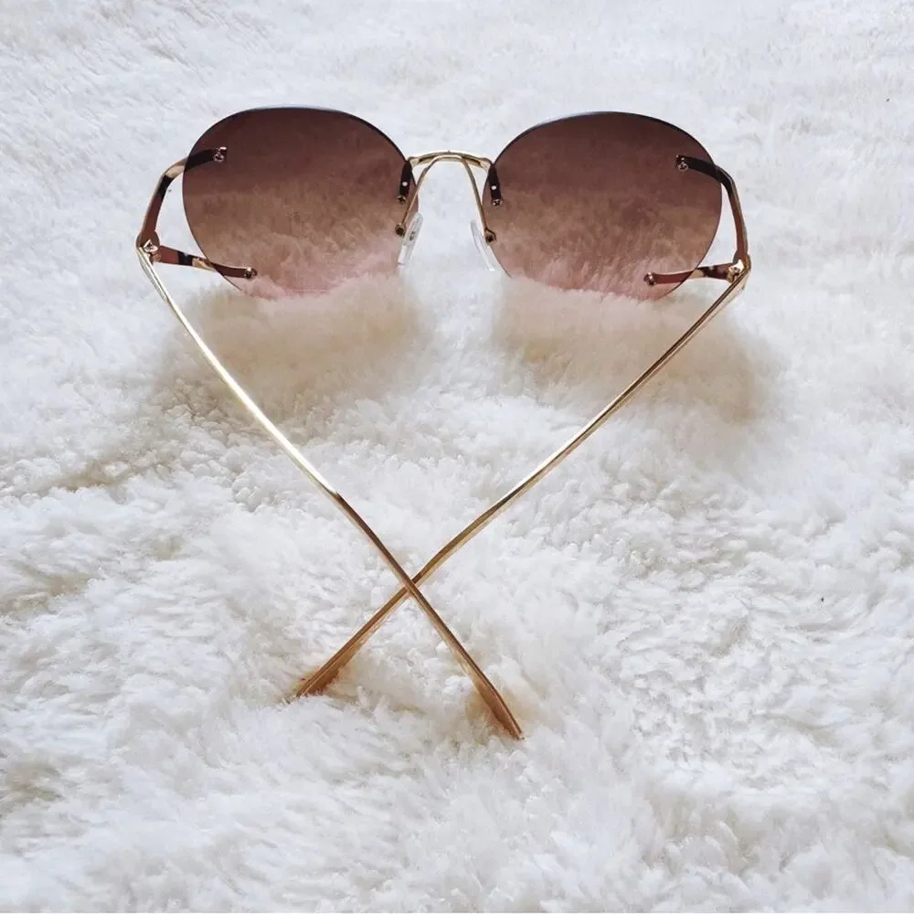 Ruth Clear Brown & Pink Round Metal Sunglasses